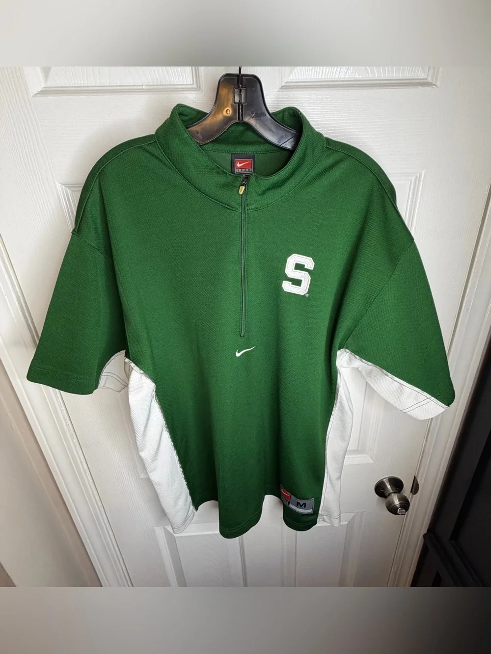 Vtg Nike Team Men’s Medium 1/4 Zip Short Sleeve Shirt Green White MSU State M 90